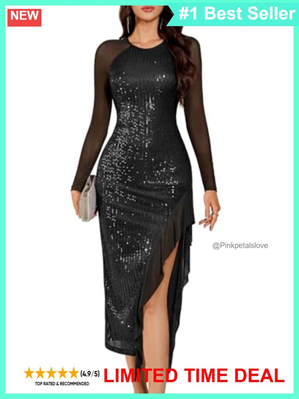 Sparkly Sequin Prom Dress with Sleeves Long Sleeve Cocktail Semi Formal